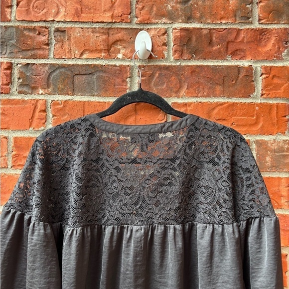 Lane Bryant 26 Black Lace Shoulder Bow Tie Long Sleeve Blouse Career Office - Picture 5 of 10